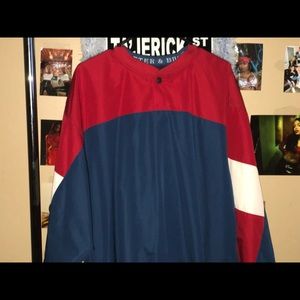 Red, Blue, and White Coat